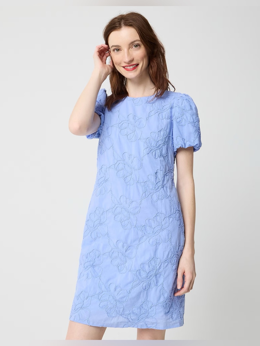 J Crew Factory Embroidered puff-sleeve mini dress dusty periwinkle Size 10 NWT